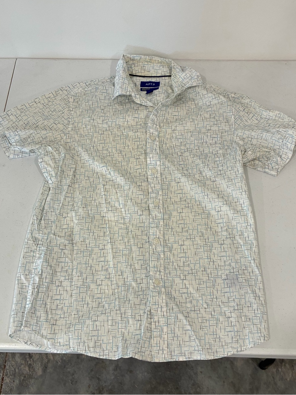 Apt 9 Premier Flex Short Sleeve Button Down - Small - White/Teal Grid